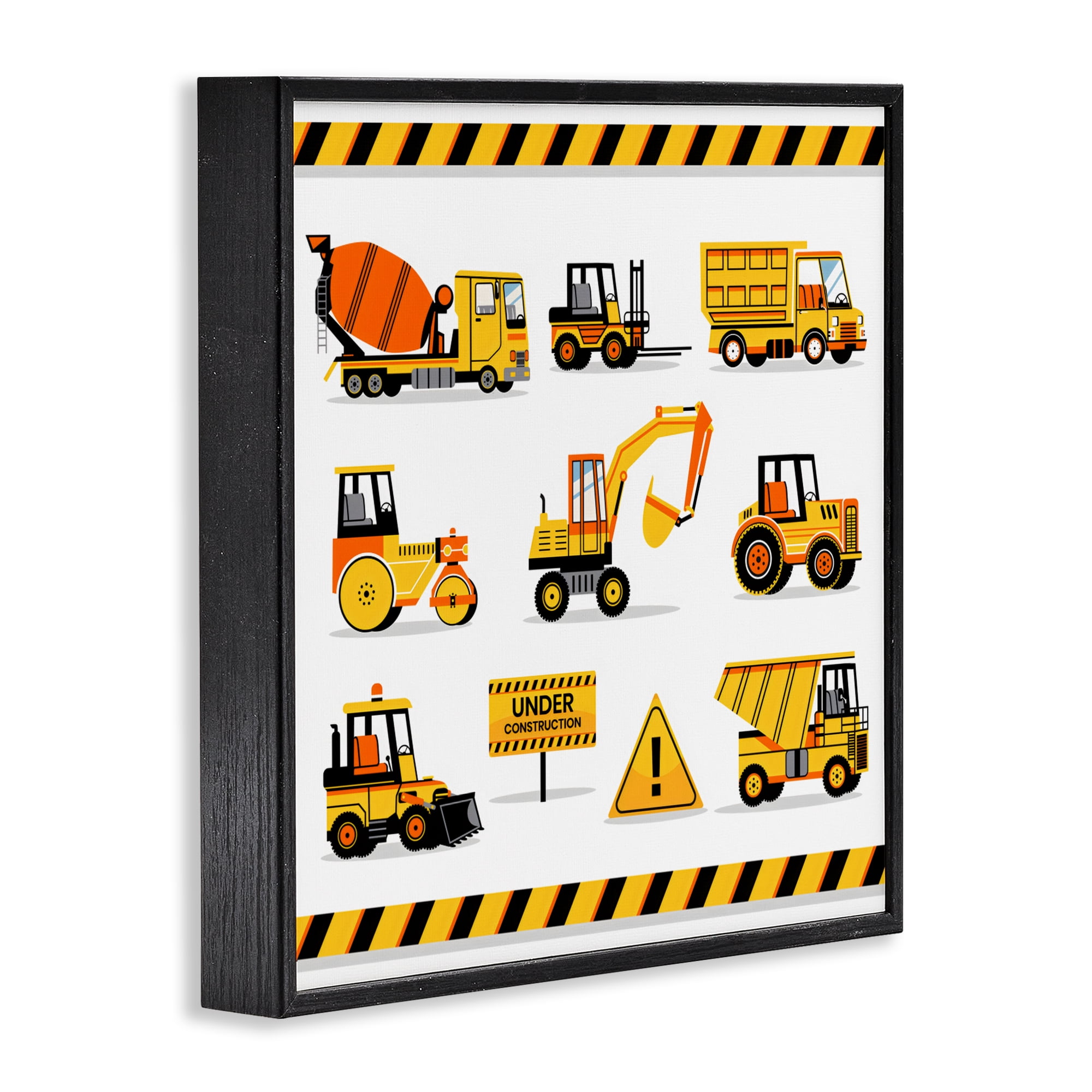 Stupell Industries Construction Vehicles with Warning Black Framed Giclee Art, design by Creative Studio