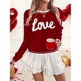 thumbnail image 4 of Women Valentine Knit Sweater Long Sleeve Crewneck Pullover with LOVE Letters Casual Warm Holiday Gift Tops, 4 of 6