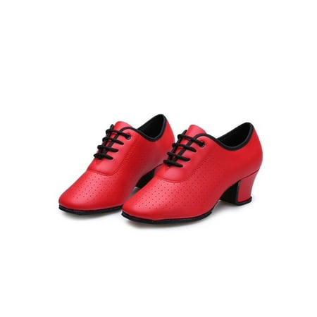 

Lacyhop Womens Social Casual Jazz Dance Sneaker Round Toe Dancing Shoe Non-Slip Lace Up Latin Ballroom Shoes Red Rubber Sole Style B 7