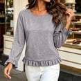 thumbnail image 6 of Womens Flounce Sleeve Blouses Crew Neck Loose Fit Elegant Casual Fall Long Ruffle Sleeve Office Shirt Gray S-2XL, 6 of 7
