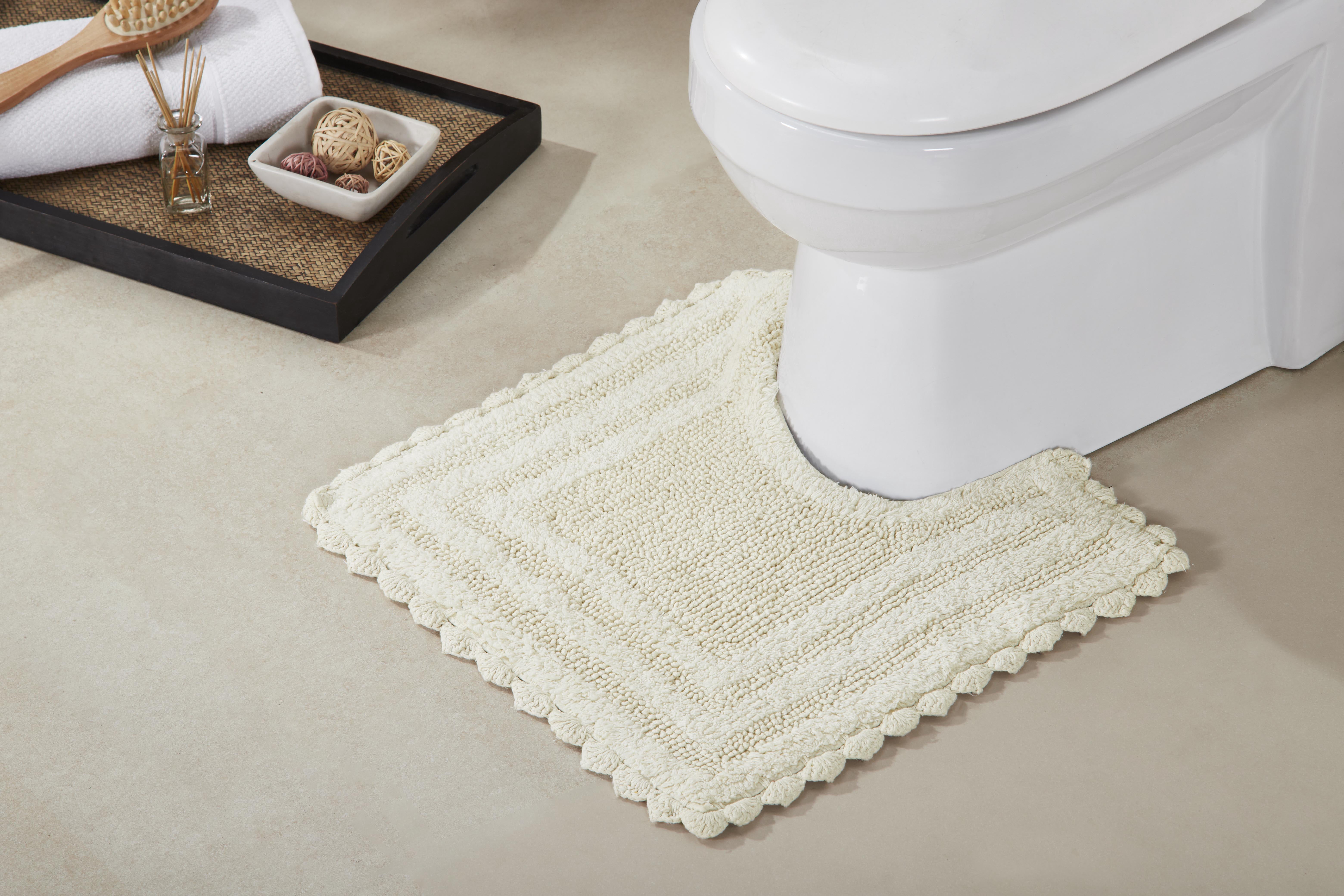 Better Trends 3 Piece Bathroom Rug Set 100% Cotton, Extra Soft Tufted Bath Mat, Water Absorbent & Reversible Mat, Ivory Lilly Crochet Collection