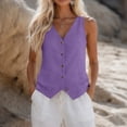 thumbnail image 4 of cocolona Womens Summer Linen tank Tops Dressy Casual Business Blouses V Neck Sleeveless Button Solid Color Shirts, 4 of 5