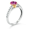 thumbnail image 3 of Gem Stone King 10K White and Yellow Gold Pink Created Sapphire and White Lab Grown Diamond Engagement Ring for Women (1.08 Cttw, Oval 7X5MM, Gemstone September Birthstone, Size 8), 3 of 4