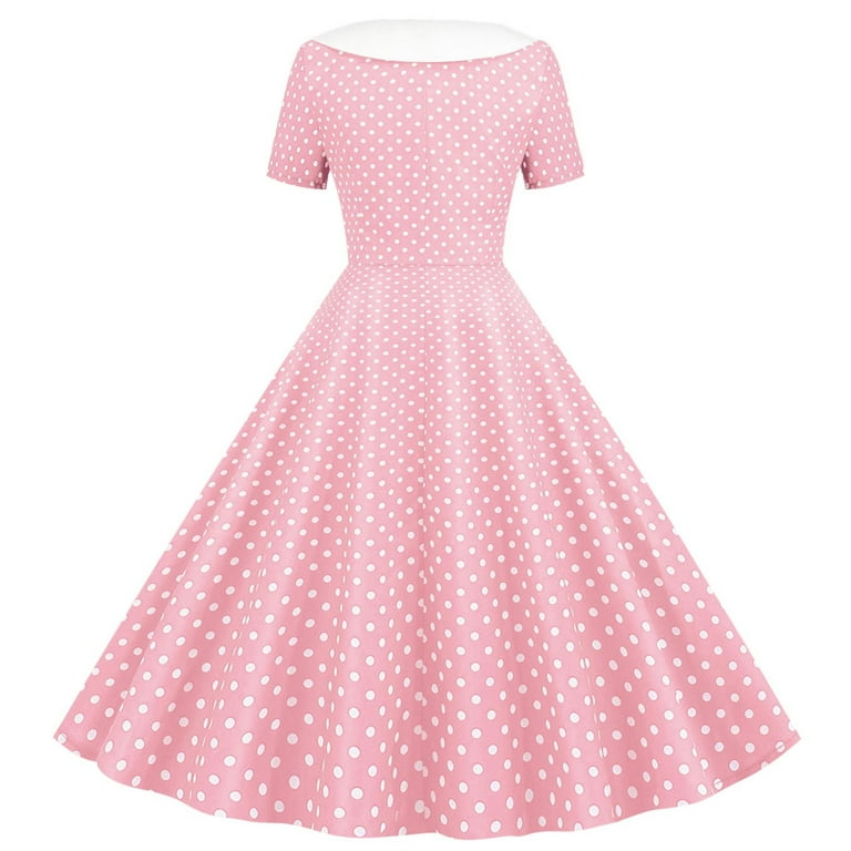 Cocktail Dresses for Girls Size 5-14 Elegant A-Line Teens Kids Trendy Short Sleeve Button Collared Polka Dot Printed 70s Prom Dress