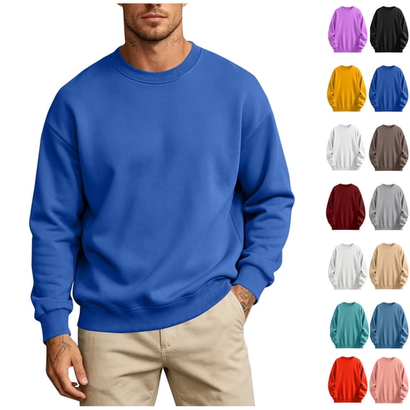 RJMDKXZ Men's Fleece Sweatshirts Casual Crew Neck Long Sleeve Loose Lightweight Workout Fall Pullover Tops