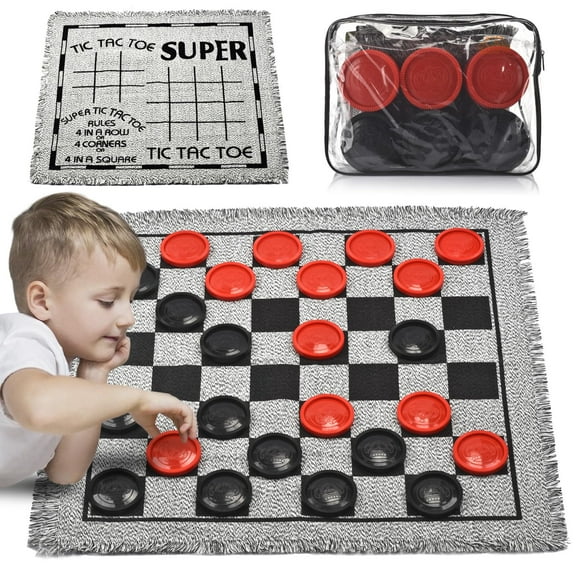 Juego de mesa Giant Checkers QuadPro 3 en 1 con alfombrilla
