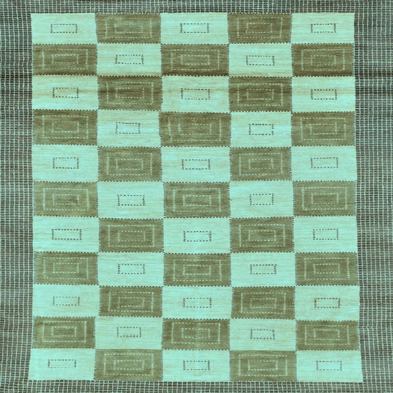 Ahgly Company Indoor Square Checkered Light Blue Modern Area Rugs, 3' Square