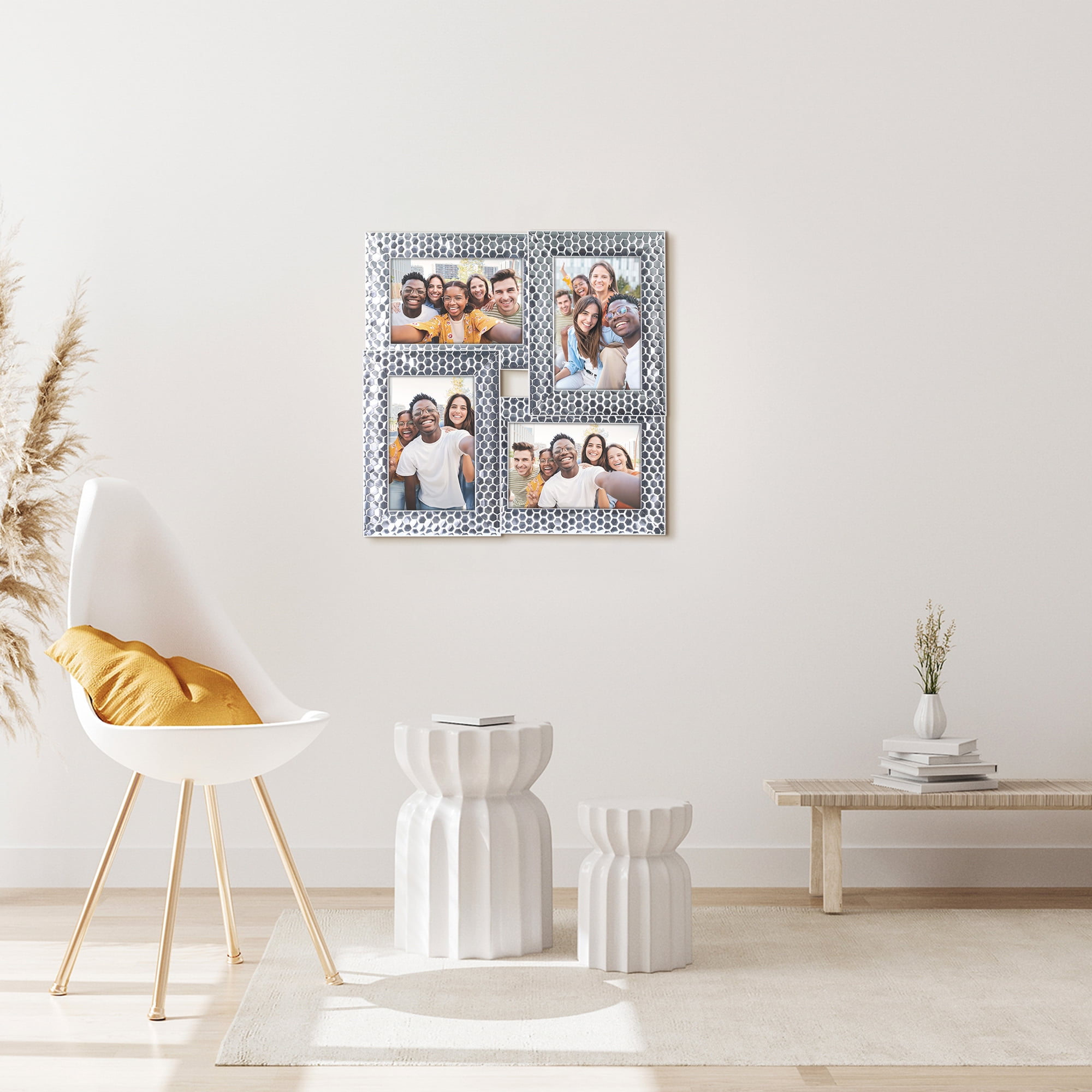 Unique Bargains Family Photo Frame Set of 4 Silver 12.6" x 12.6" x 1.2"