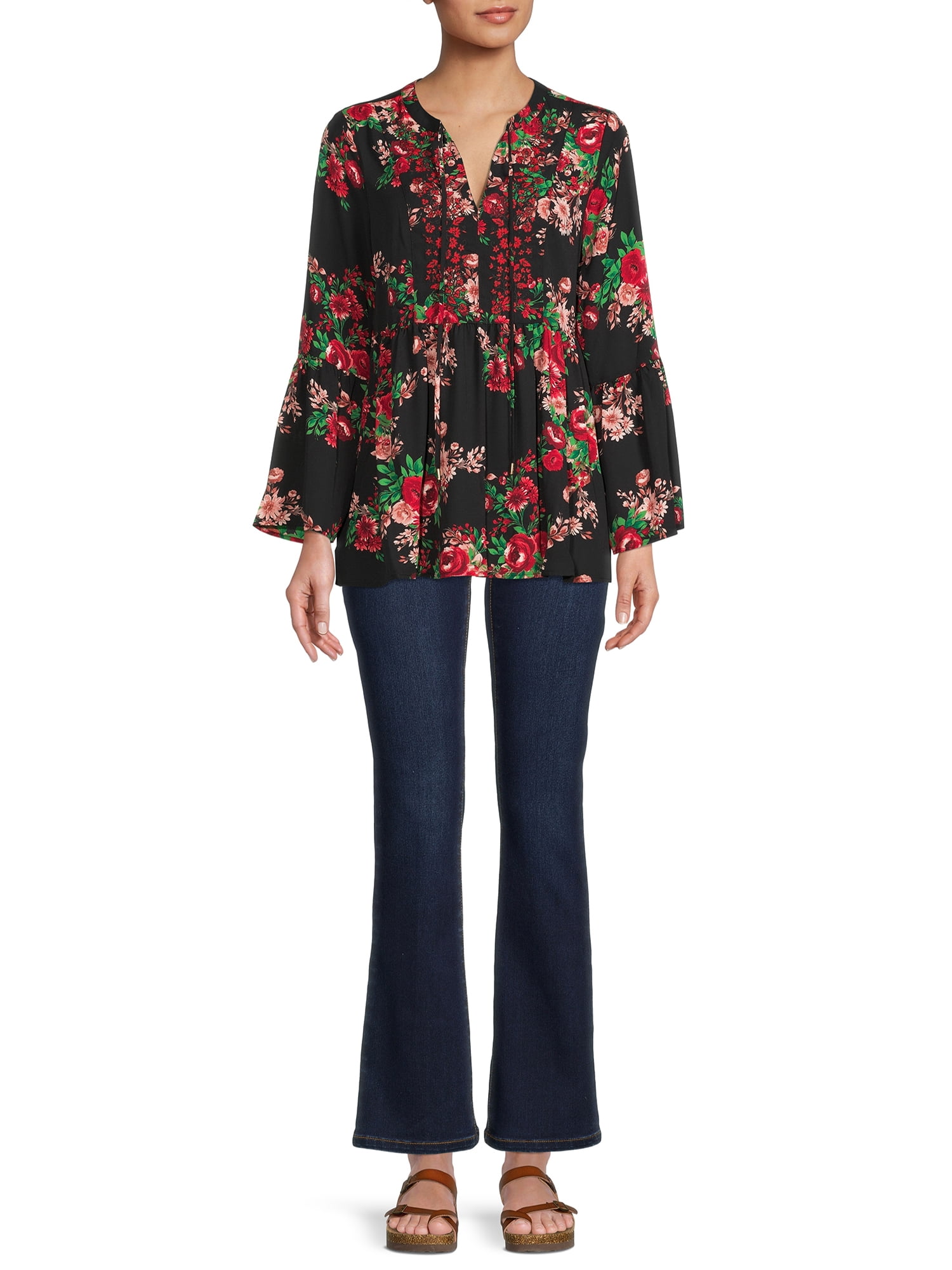 The Pioneer Woman Pull On Embroidered Bootcut Jeans, 32” Inseam, Sizes XS-3X, Women's and Women's Plus