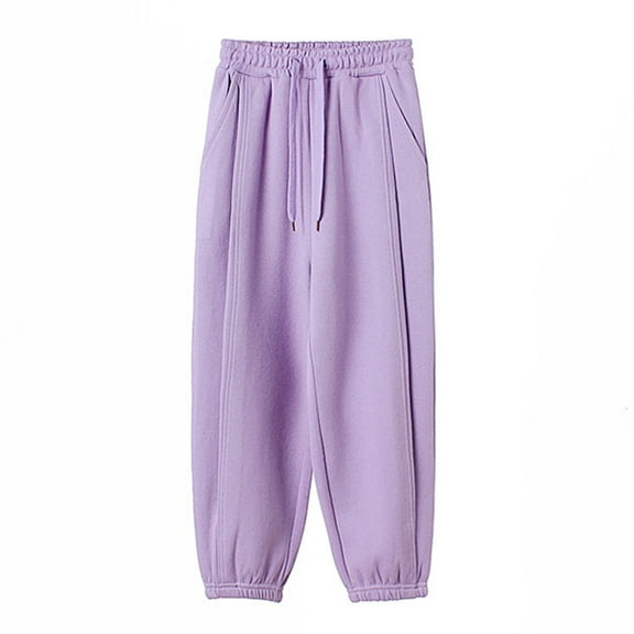 ShomPort Casual Pants for Girls Drawstring High Waisted Cinch Bottom Cotton Baggy Sweatpants Breathable Cozy Trousers with Pockets