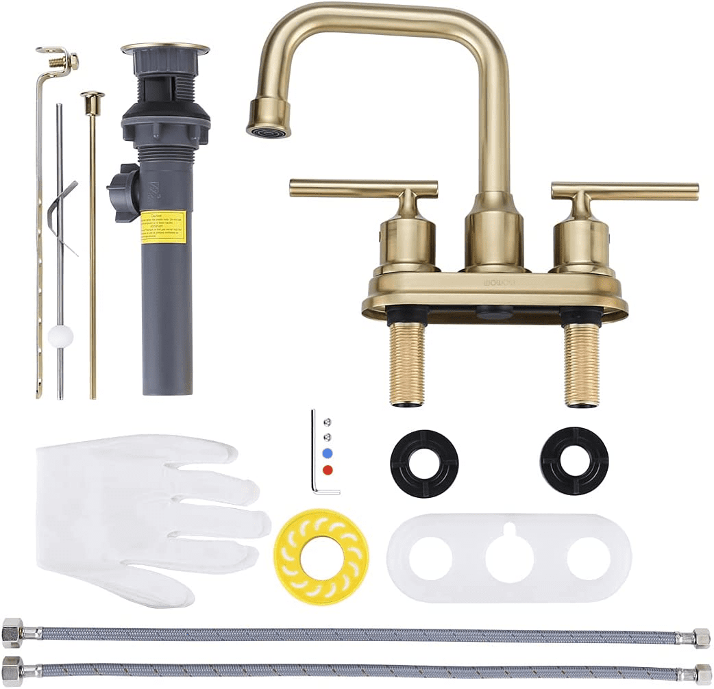 Wowow Brushed Gold Bathroom Faucet 4 Inch Bathroom Sink Faucet 2 Handle Vanity Faucet