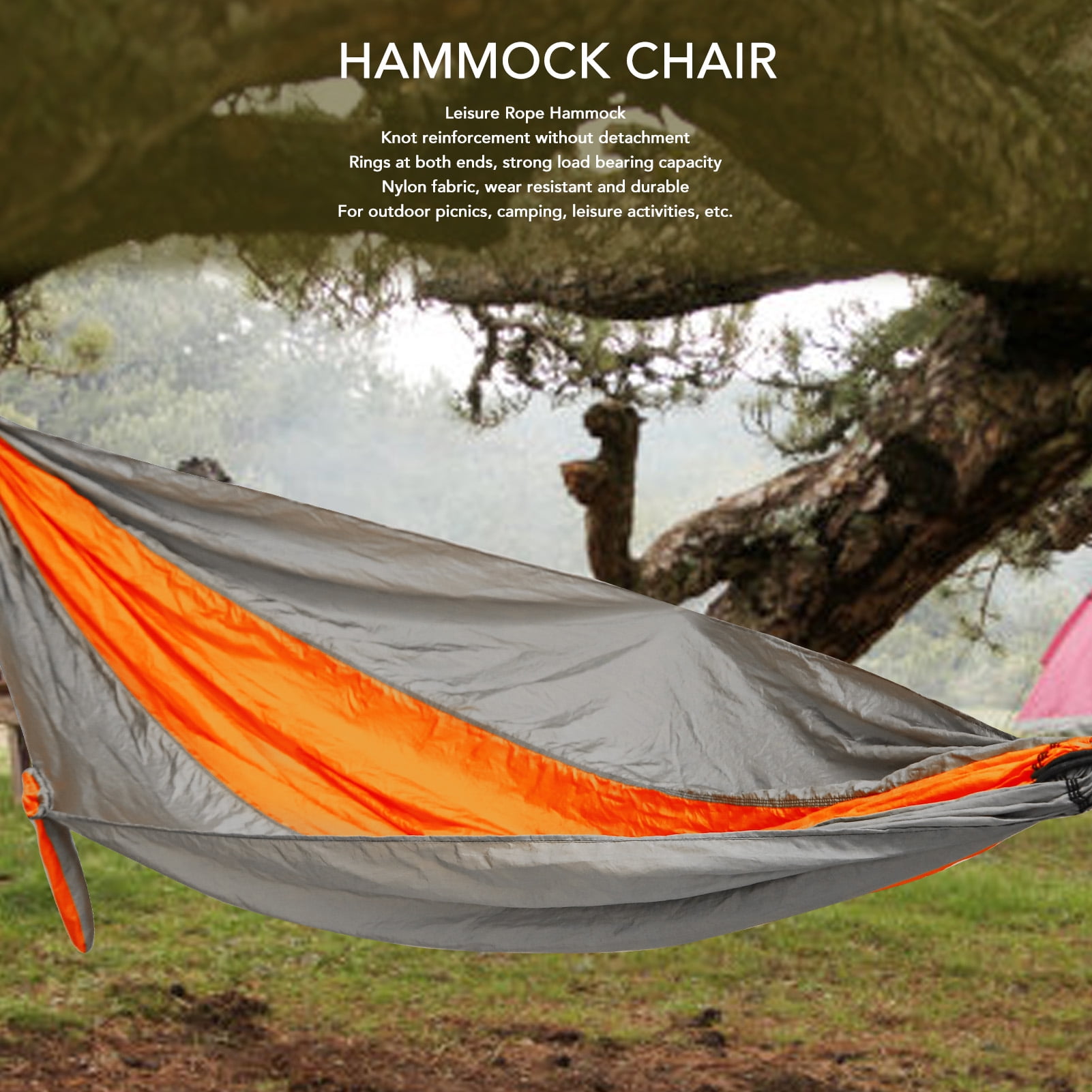 Hanging Rope Swing, Wear Resistant One Piece Storage Bag Portable Hammock Dual Color Knot Reinforcement Large Load Bearing Metal Rings  For Camping Picnic