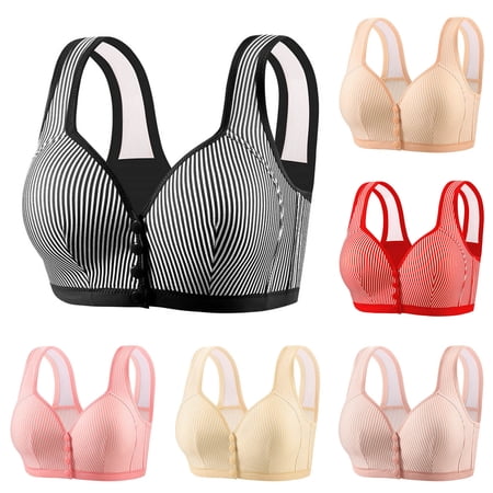 SROBPTY Plus Size Bra for Women Womens Push Up Bra Women s Plus Size Striped Front Closure Wireless Cups Daily Bras Hot Pink 38/85