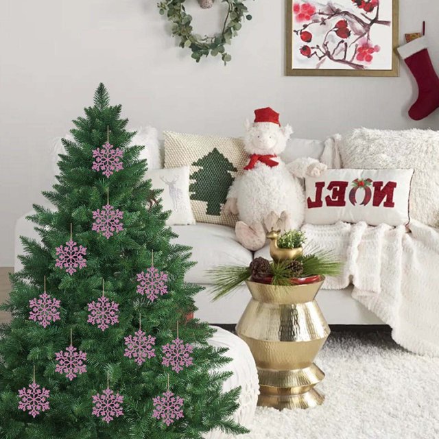 XWSHYW Adornos Colgantes Adornos Navideños de 10 Cm, Copo de Nieve de Plástico, Decoración para Árbol de Navidad, Copo de Nieve Hueco, Colgante