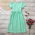 thumbnail image 3 of Toddler Kids Girls Short Sleeve Stripe Dress Summer Casual Loose Dresses Holiday Long Maxi Dress with Pockets, 3 of 6