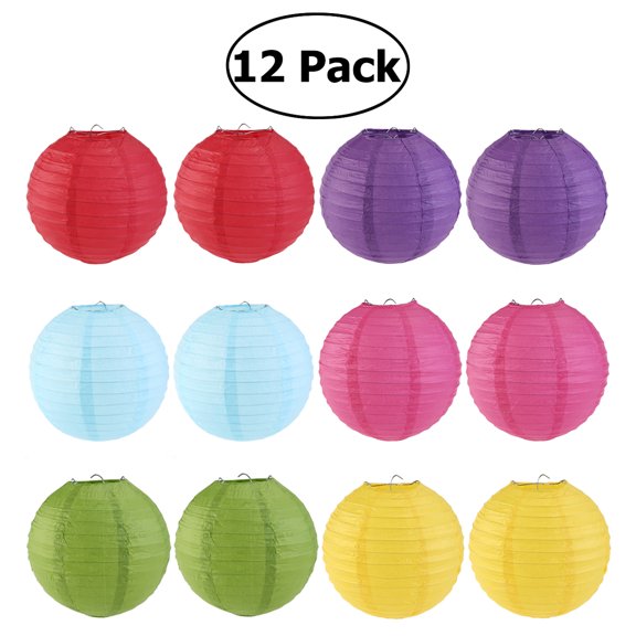Pavo WINOMO 12pcs 6 Colors 8-inch Round Paper Lanterns with Wire Ribbing