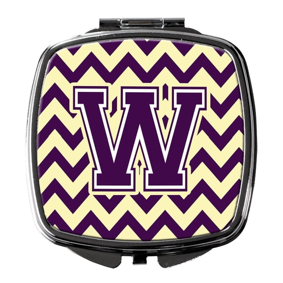 Letter W Chevron Purple and Gold Compact Mirror CJ1058-WSCM