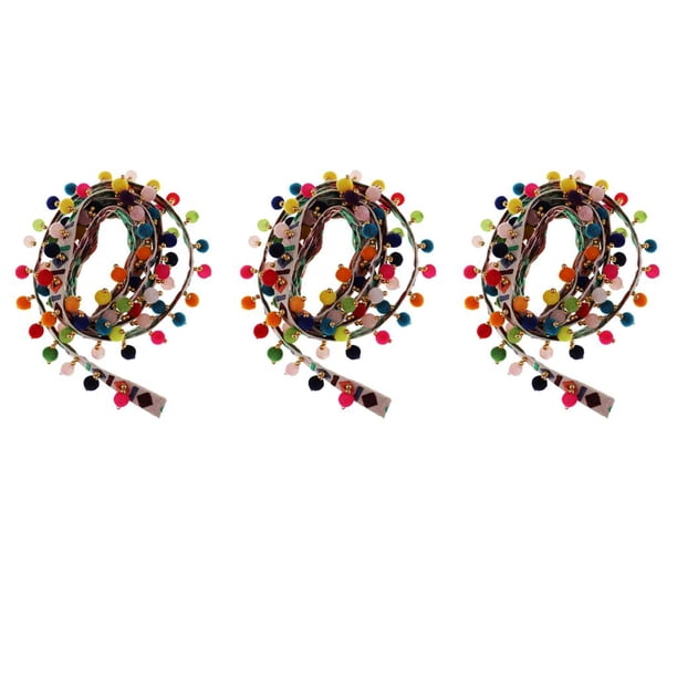 3x 1 yarda Color del iris Borla étnica Cinta Fringe Trim Pom Pom Bobble 3 yardas Hugo Cinta de adornos con flecos de borla