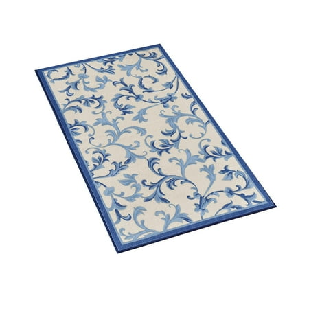 - Classic Scroll Design Tufted Rug with Solid Colored Border and Skid-Resistant Backing, 27