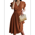 thumbnail image 2 of Summer Midi Dress 2025 Spring V Neck Cocktail Wedding Guest A Line Fit and Flared Dresses Light Brown XL, 2 of 6
