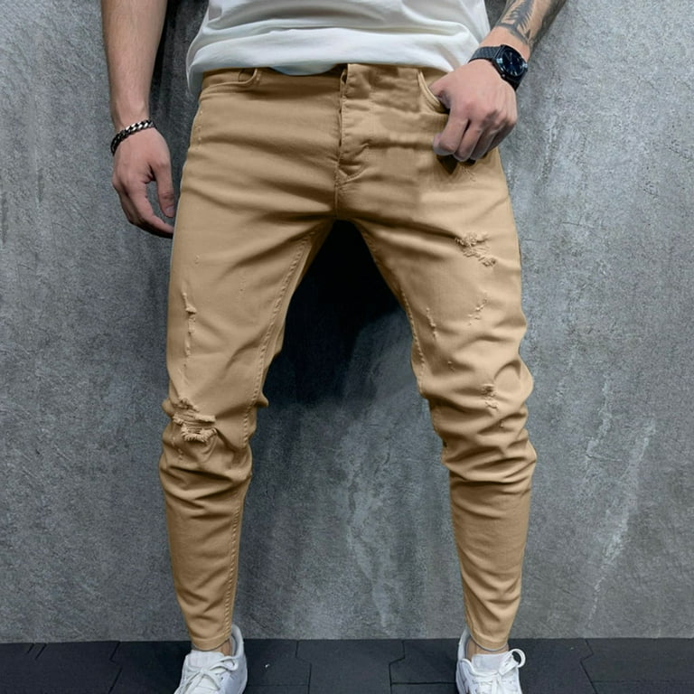 Khaki pants best sale ripped