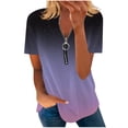 thumbnail image 2 of Hauts d'Été pour Femmes Grande Taille Mode Femme Ample Confortable Col en V à Fermeture Éclair Imprimé Manches Courtes Haut Blouse T-Shirt Col en V Femme en Liquidation, 2 of 5