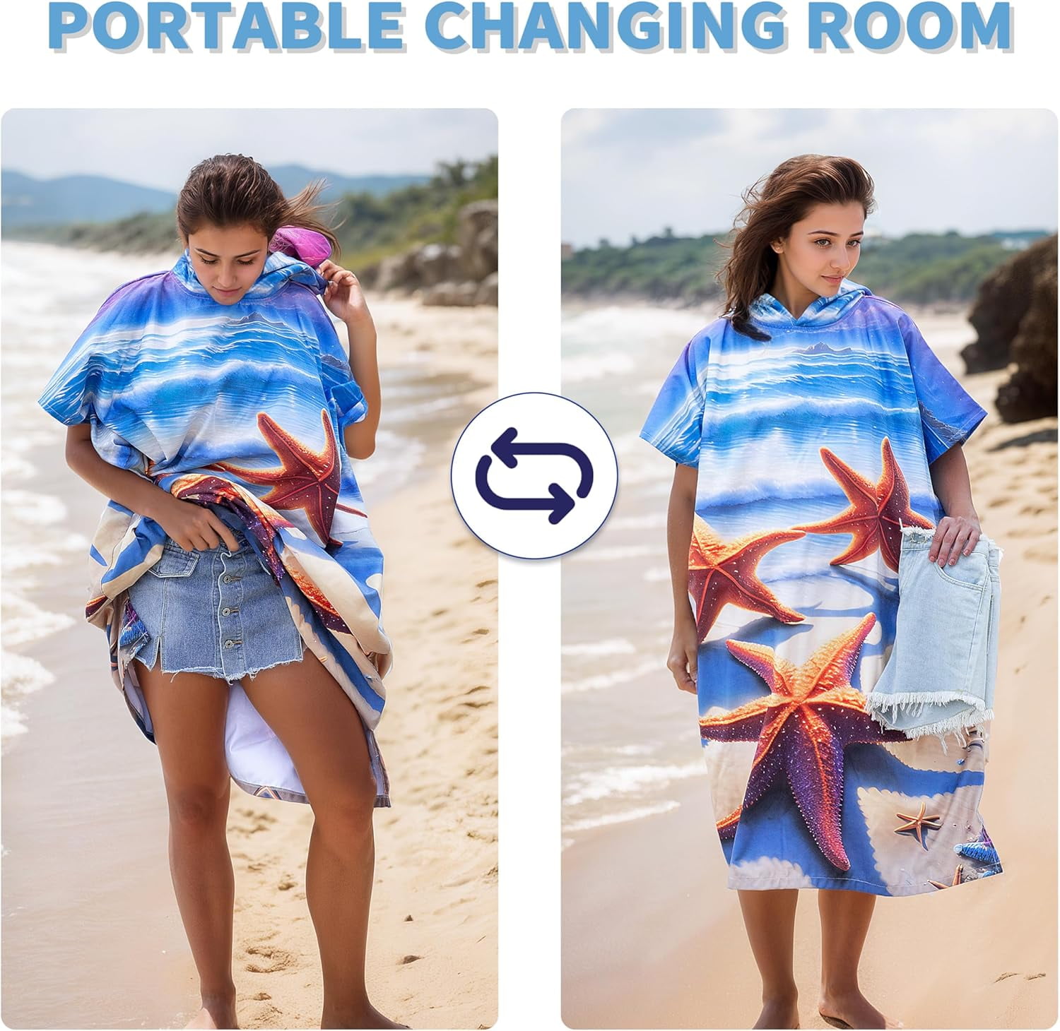 Tirrinia Surf Poncho Changing Towel - Hooded Swim Robe, Portable Dressing Room - View #2
