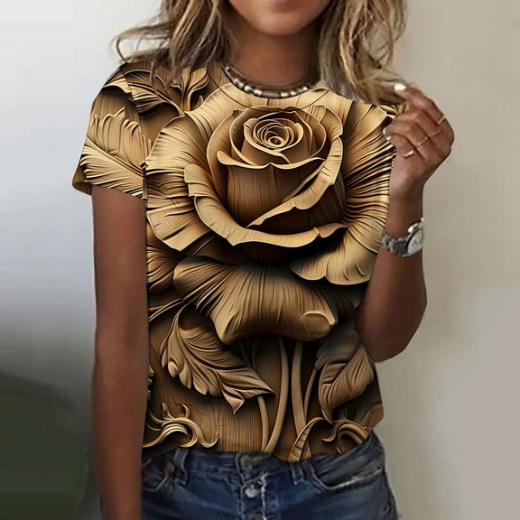 ALLLIST Tops for Women Short Sleeve Summer Crew Neck T-Shirts Animal Print Casual Shirts Ladie's Tops