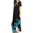 thumbnail image 3 of Sakkas Batik Hindi Cap Sleeve Caftan Dress / Cover Up - BlackTurquoise - One Size, 3 of 5