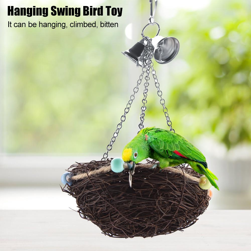 Sonew Birds Nest Toy,Bird Toy,2 Sizes Rattan Birds Parrot Straw Nest
