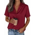 thumbnail image 3 of PRETTYGARDEN Womens Summer Button Down Shirts Short Sleeve Work Tops Dressy Satin Blouses Spring Business Casual Outfits, 3 of 8