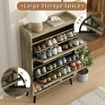 thumbnail image 3 of Shoe Storage Cabinet for Entryway, Set of 2, Hidden Shoe Cabinet with 2 Flip Drawers, Narrow Slim Shoe Cabinet for Hallway, Free Standing Wooden Shoe Organizer Shoe Rack, Rustic Oak, 3 of 16