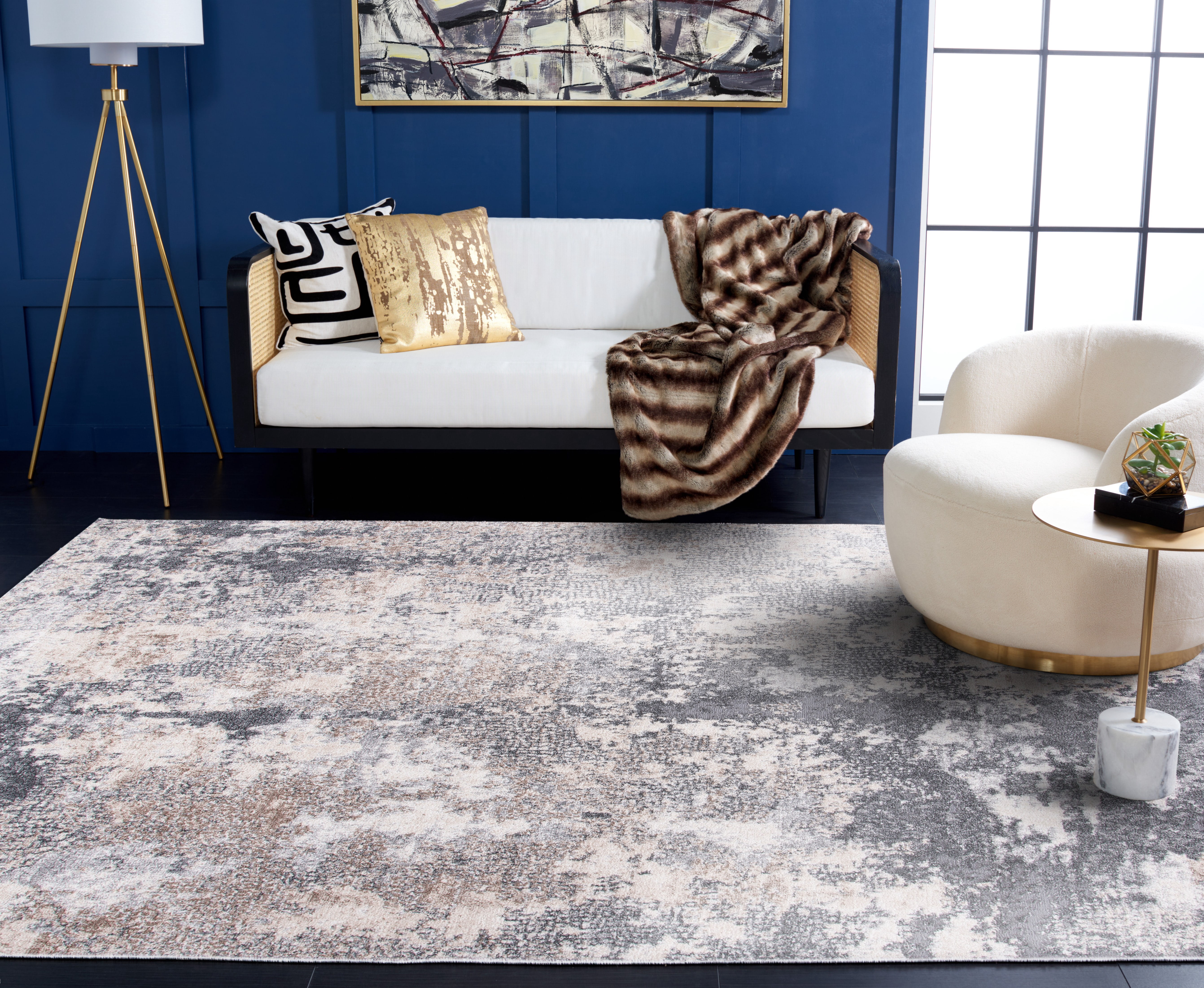 SAFAVIEH Aston Calanthia Abstract Area Rug, Light Gray/Gray, 6' x 9'