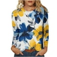 thumbnail image 2 of QUNYINEY Crew Neck T Shirts for Women Casual Yellow Long Sleeve Floral Tops Pullover Loose Graphic Tees, 2 of 4