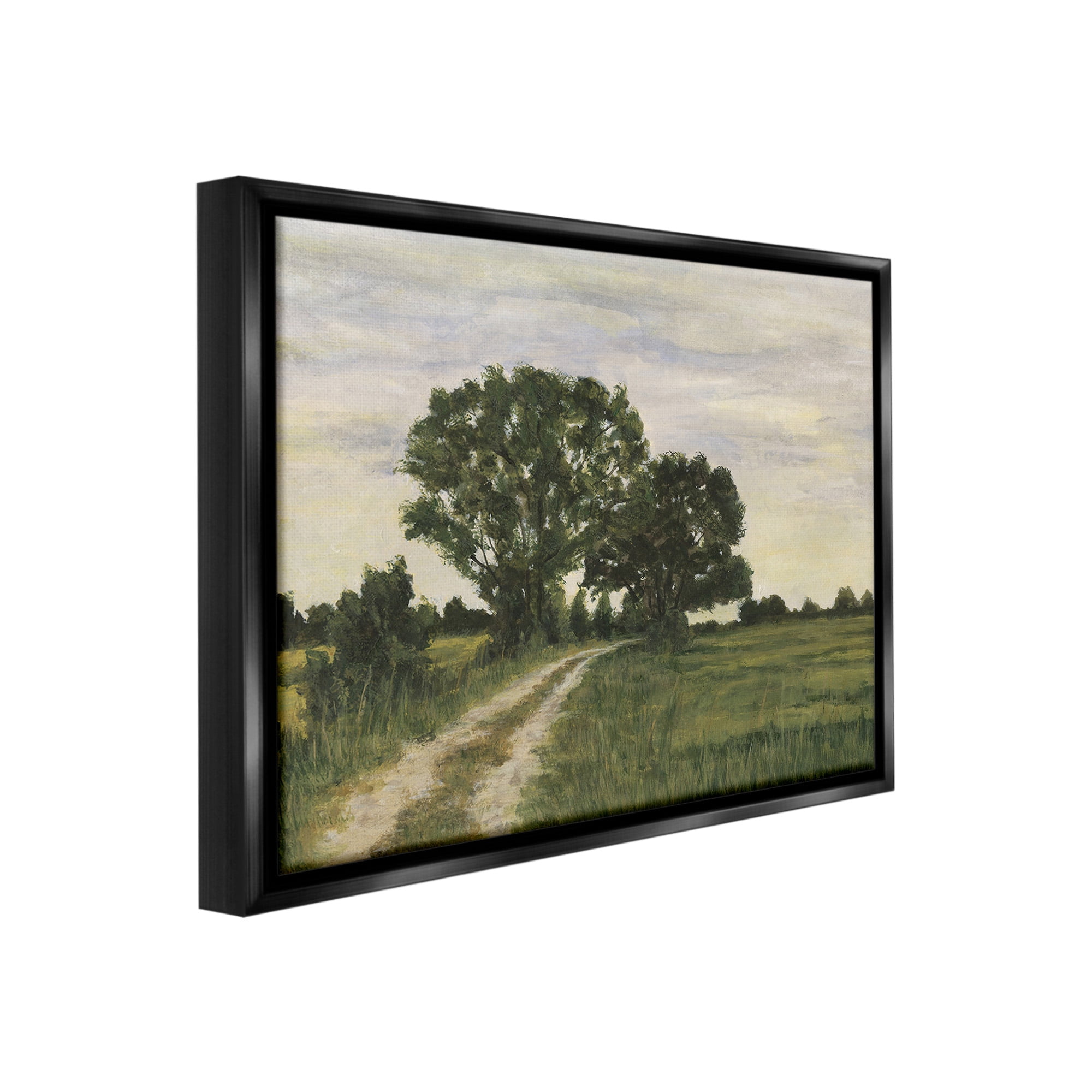 Stupell Industries Trees on Country Road Landscape Painting Black Floater Framed Canvas Art Print Wall Art, 21 x 17