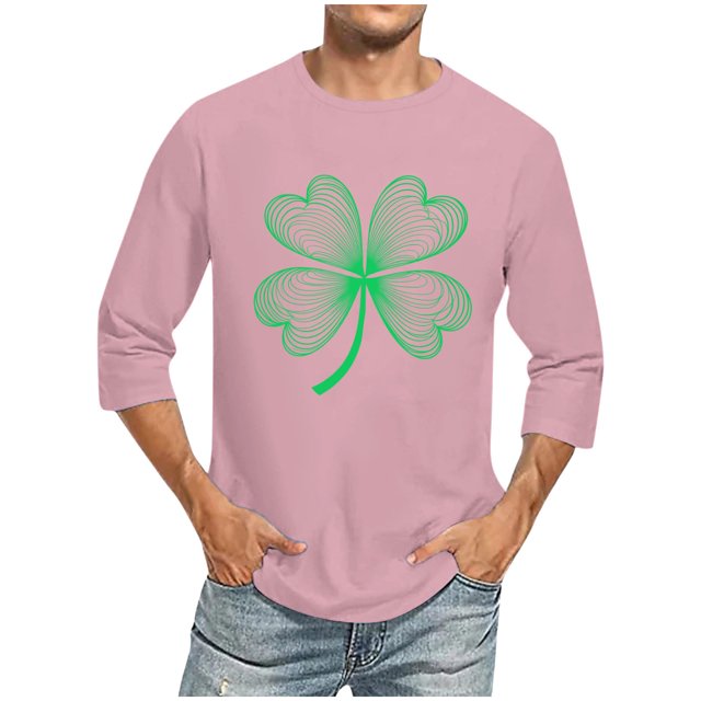 Wancir Chemises pour Hommes en Liquidation Imprimé de la Saint-Patrick Col Rond Mode Décontractée Manches Courtes Trois-Quarts