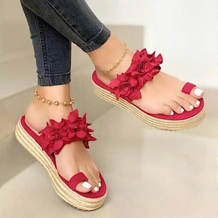 

Women Summer Casual Daily Flower Slip On Platform Sandals Thick Bottom Slippers