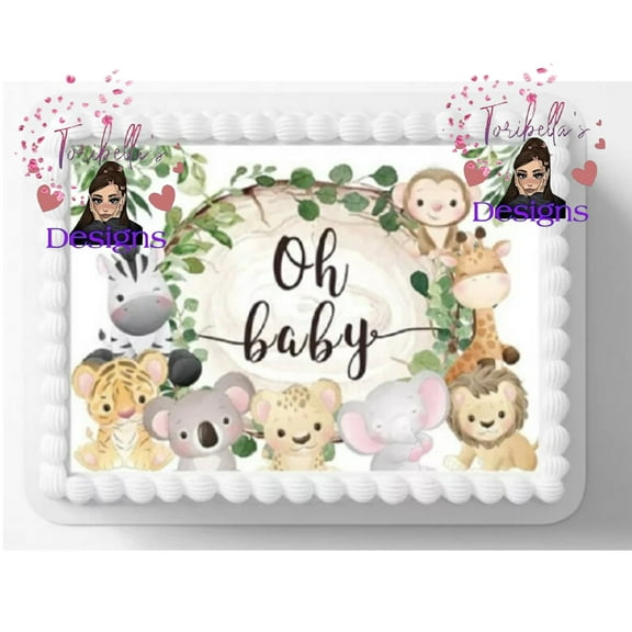 Jungle Animals Baby Shower Edible Image Cake Topper, by ToriBellas Designs