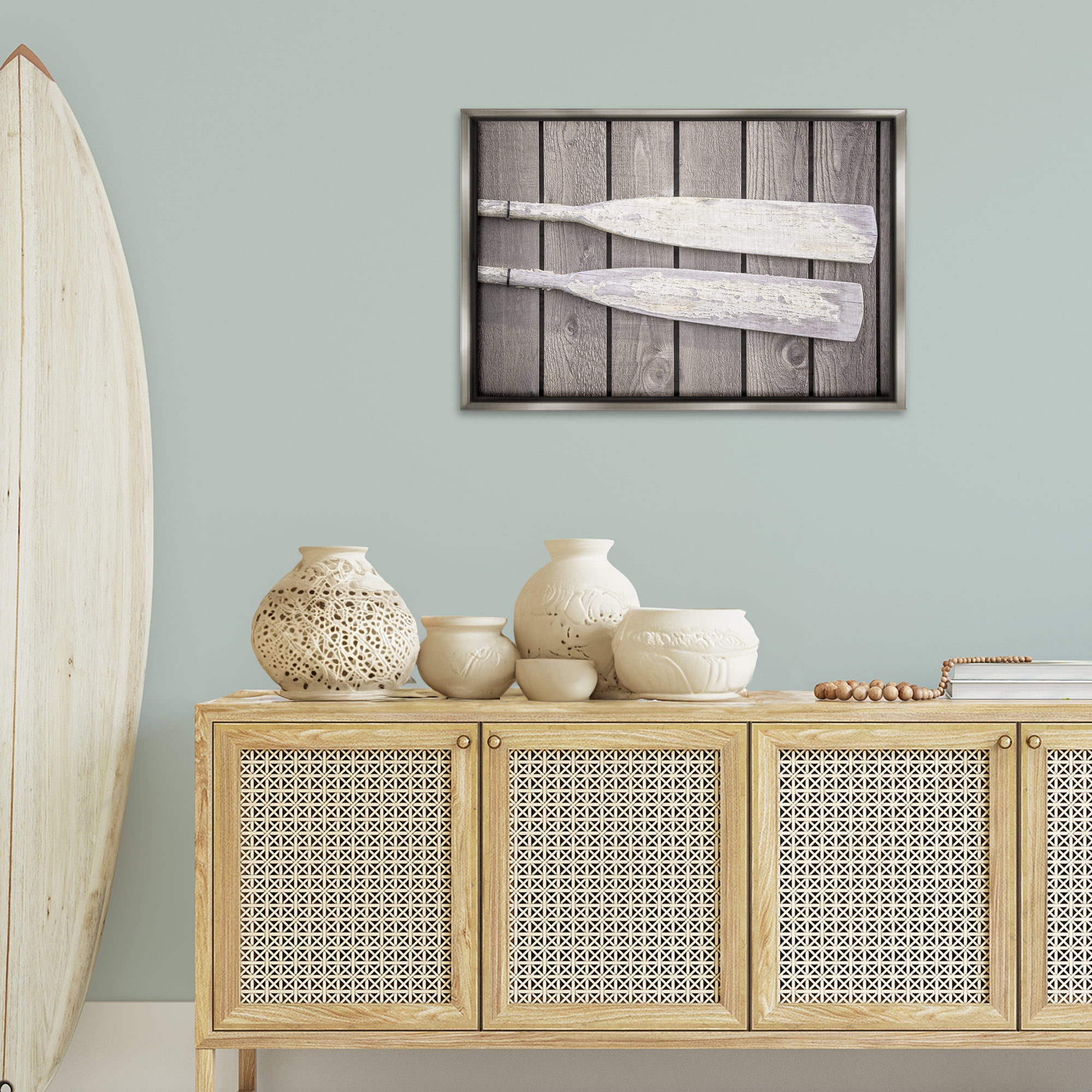 Stupell Industries Rustic Oars Pair Nautical & Beach Photography Gray Floater Framed Canvas Art Print Wall Art, 31 x 21