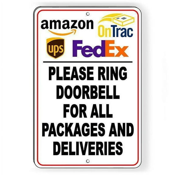 OnTrac Ring Doorbell For Packages And Deliveries Metal Aluminum Sign Size: 8" x 12"