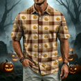 thumbnail image 5 of IAJDKMEK Halloween Men's Collared Short Sleeve Shirt - Lightweight Button-Down Knit Shirt, Breathable Summer Shirt for Summer Daily, Golf Shirt & Costume Events,Khaki 4XL, 5 of 7