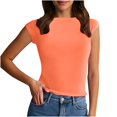 thumbnail image 2 of Women's Tank Tops $2.98 On Sale Lightweight New Round Neck Backless Solid Color Close-fitting Casual Top T-shirt, 2 of 7