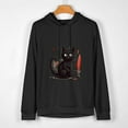 thumbnail image 2 of JEUXUS Cat What? Funny Black Cat Murderous Cat With Knife T-Shirt Long-sleeved Hoodie, 2 of 4