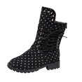 thumbnail image 3 of Willtoo Womens Polka Dot Lace Up Mid Calf Combat Boots, Back Zipper Round Toe Chunky Block Heel Boots, Non Slip Lug Sole Fashion Winter Boots, 3 of 6