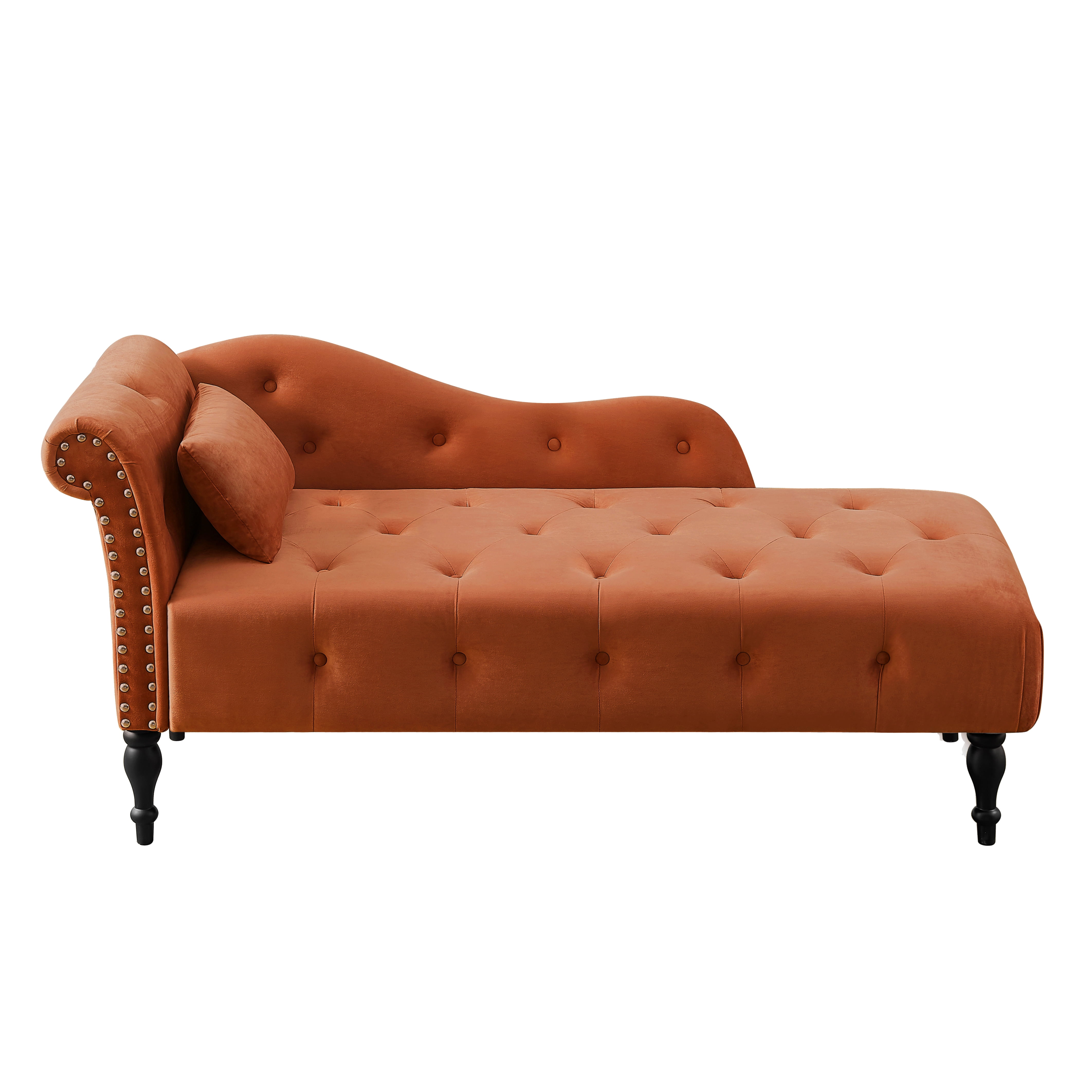 Miniyam Velvet Chaise Lounge, Tufted Accent Chaise Chair with Pillow for Living Room Bedroom, Orange