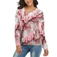 thumbnail image 3 of Pink Cherry Blossom Branch Pattern V-neck Sweater Winter Clothes Long Sleeve Knitwear Sweater Women's Pullover, 3 of 5