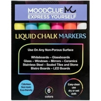 MoodClue Liquid Chalk Markers, 6 Neon Colors, Reversible Tip, Wet or Dry Erase, Washable, Non-Toxic, for Glass, Windows, Mirrors, Whiteboards