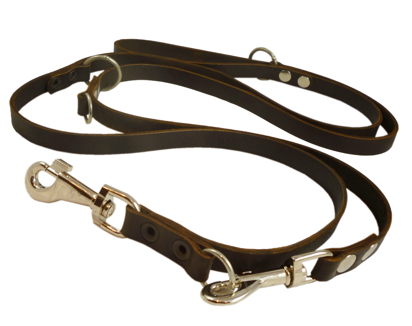Brown 6 Way European Multifunctional Leather Dog Leash, Adjustable Schutzhund Lead 49"-94" Long, 3/4" Wide (18 mm) Large