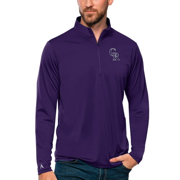 Men's Antigua Purple Colorado Rockies Tribute Quarter-Zip Pullover Top