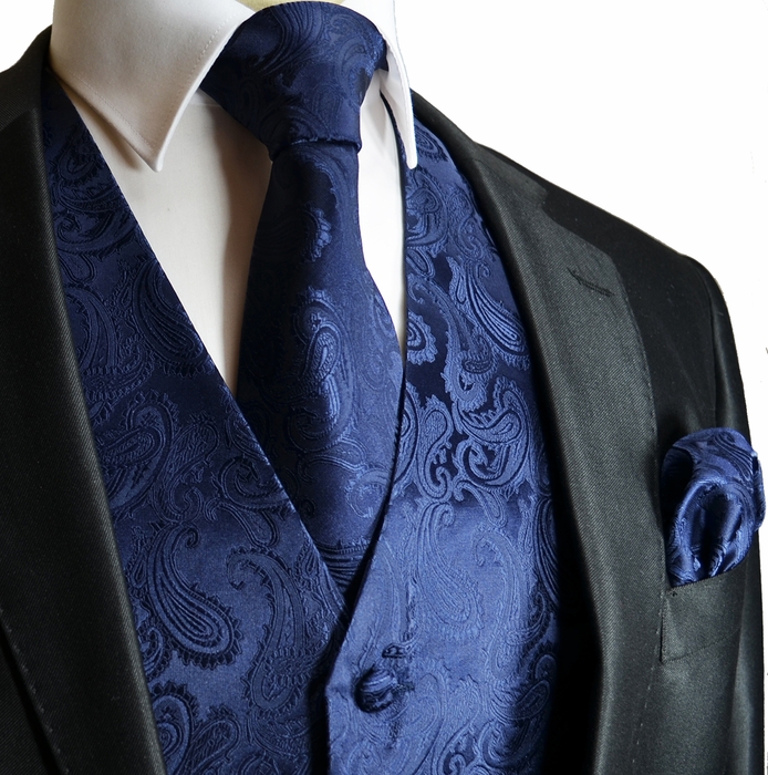 Paul Malone Formal Tuxedo Vest Set with Tie and Pocket Square 